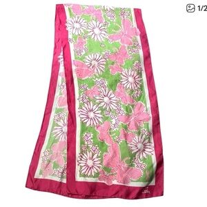 Lilly Pulitzer Pink & Green Floral Silk Scarf promoting breast cancer awareness
